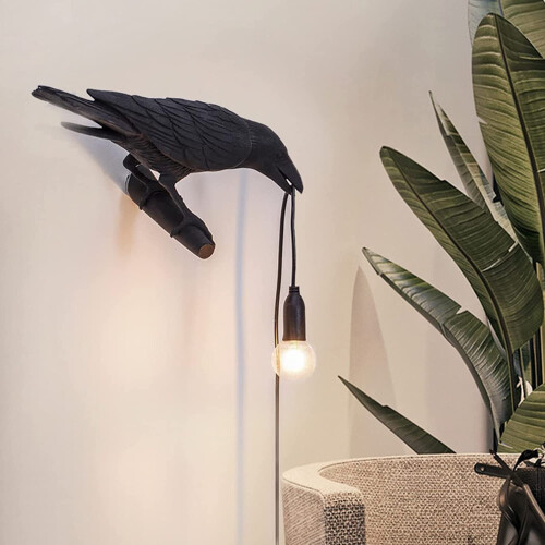 (Left) Raven Desk Lamp, Raven Lamp, Bird Lamp, Resin LED Bird Lamp for Bedroom/Office/Living Room/Farmhouse Art Deco with Plug