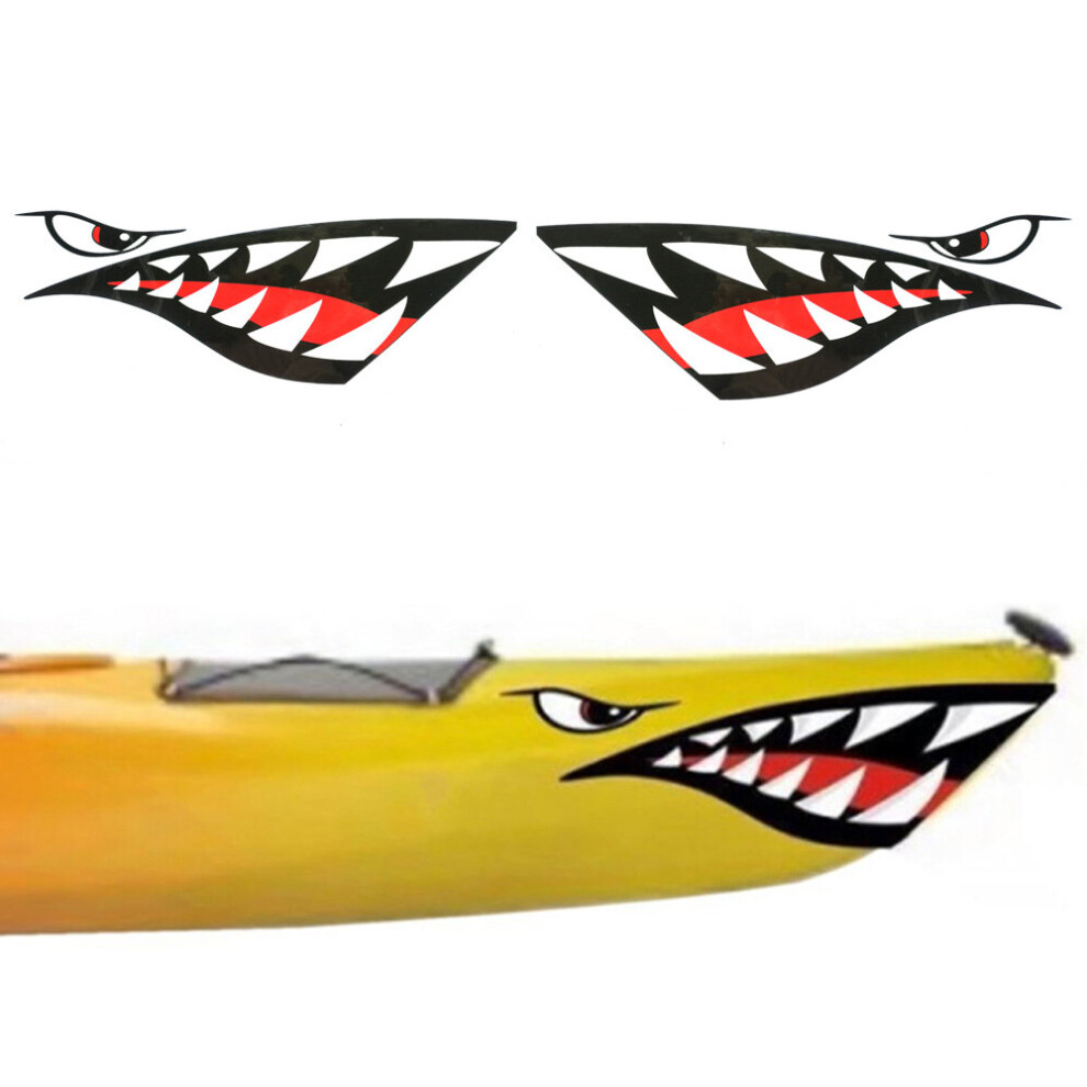 2Pc Kayak Sticker Waterproof Shark Teeth Mouth Stickers Decal Canoe Dinghy Marine Boat Car Truck 5063131431186