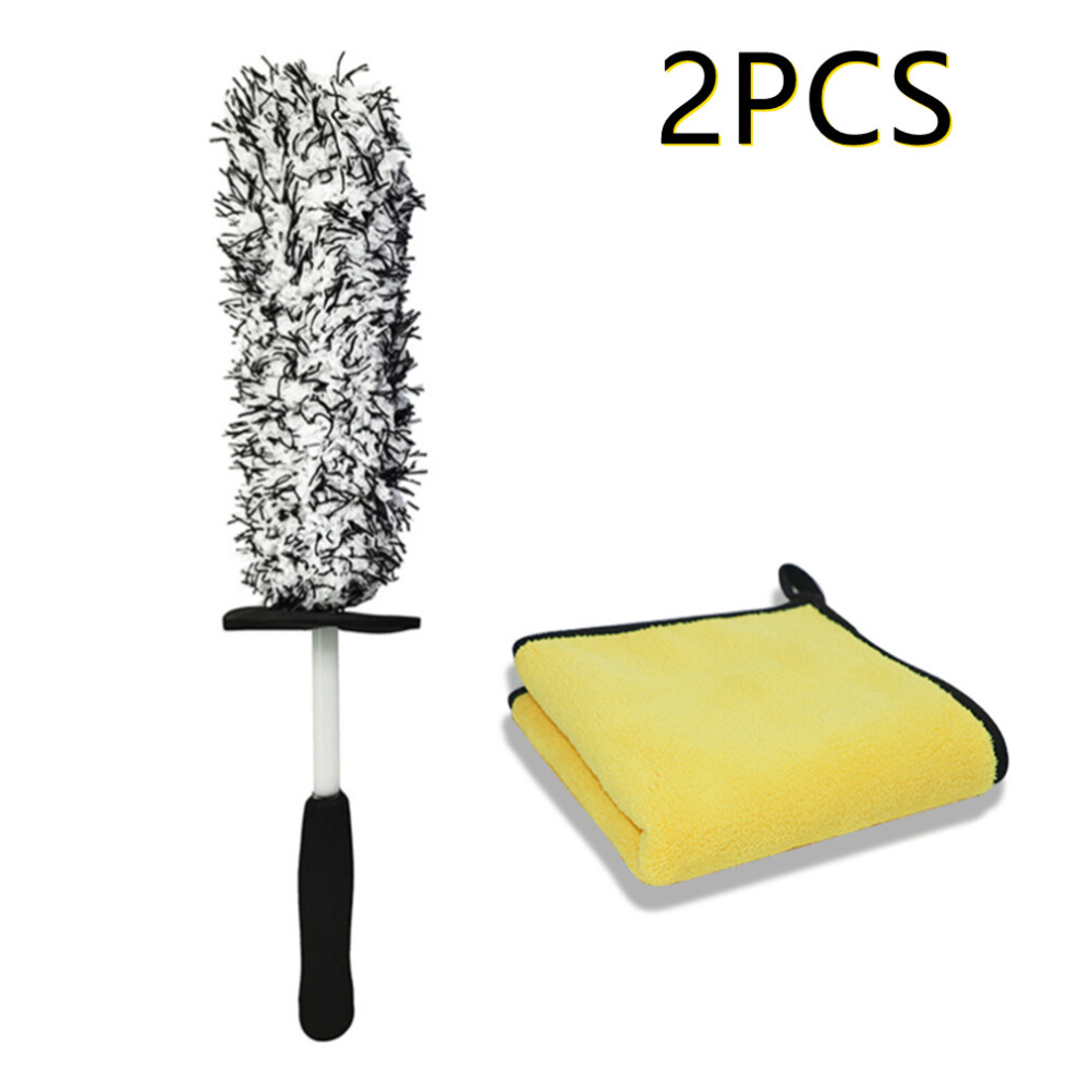 Car Cleaning Brush Non-Slip Handle Brush For Rims Spokes Wheel Barrel Car Accessories Wash Tool Car Detailing Cleaning Towel Set 5063131531497