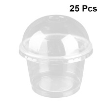 25pcs 250ml Disposable Salad Cup Transparent Plastic Dessert Bowl Container with Lid for Bar Cafe Home (Dome Hole)