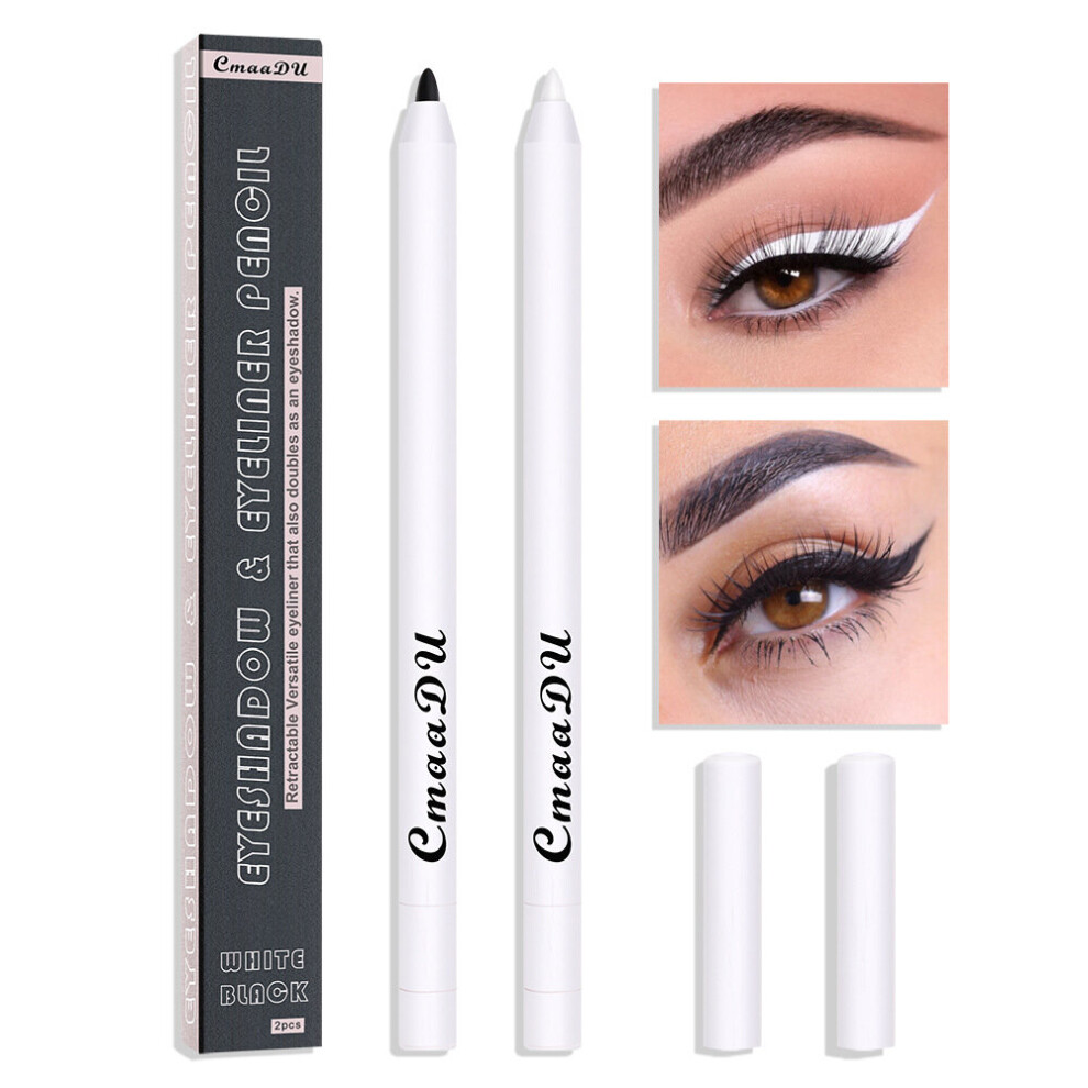 Wejoy White,Black 2Pcs/Box Black White Eyeliner Waterproof Eyeshadow Eyeliner Pencil Long Lasting Matte Eye Liner Makeup Cosmetic Eyeliner Pencil