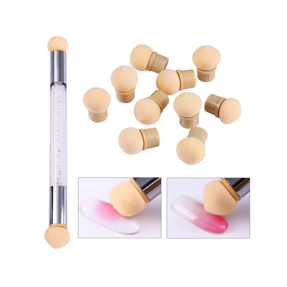 Wejoy 1 Pc Double-Ended Gradient Shading Pen Dotting Brush Sponge Head Rhinestone Handle Nail Art Brush Nail Art Painting Tool