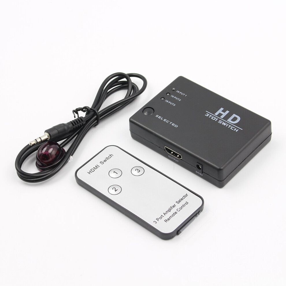 Photos - Cable (video, audio, USB) Black 3 Ports Remote 1080P HDMI Switch Switcher Selector 3 in 1 out Splitter HS31