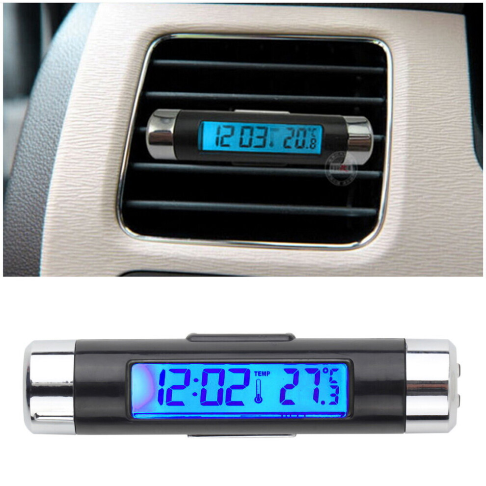 Car Lcd Clip-On Digital Back Automotive Thermometer Clock Calendar Blue/Light 5063131613636