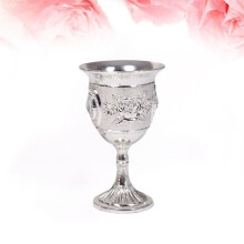 Gem Inlay Style Zinc Alloy Goblet Wine Goblet Carved White Liquor Glass Stem-cup Stemware for Home Bar Party (Silver, Random Flo