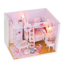 Pink Dream Wooden DIY Dollhouse Bedroom 3D Mini Music Doll House for Girls With Dust Cover LED Lights Lovely Living Room