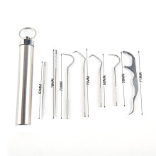 New 8pcs Portable Stainless Steel Metal Toothpick Bag Set Reusable Environmental Protection with Holders for Outdoor Picnic Camp