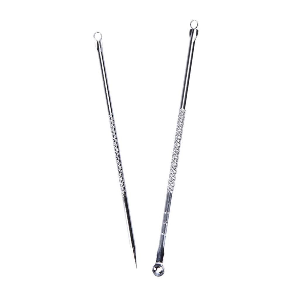 Wejoy Silver 2Pcs Blackhead Comedone Acne Pimple Blemish Extractor Remover Stainless Needles Remove Tools Face Skin Care Pore Cleaner