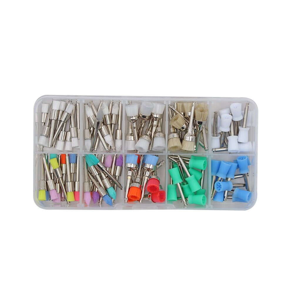 Wejoy 100Pcs Dental Polishing Brush Cup Set With Box Polisher Prophy Rubber Cup Latch Colorful Nylon Bristles Dentist Lab Material