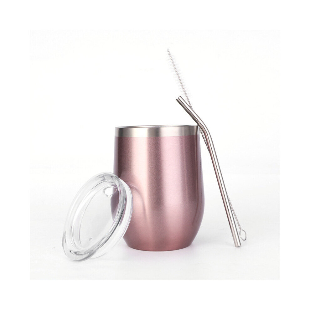 12oz Stainless Steel Insulated Mug with Sliding Lid and Straw Coffee Cup Cocktail Champagne Cute Tumbler Cups Gifts for Women