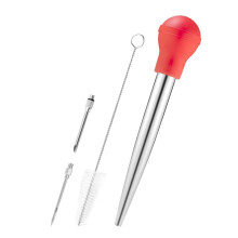 Stainless Steel Turkey Baster For BBQ Baking Cooking Set Of 4,Silicone Brush,Cleaning Brush,Marinade Injector Needles