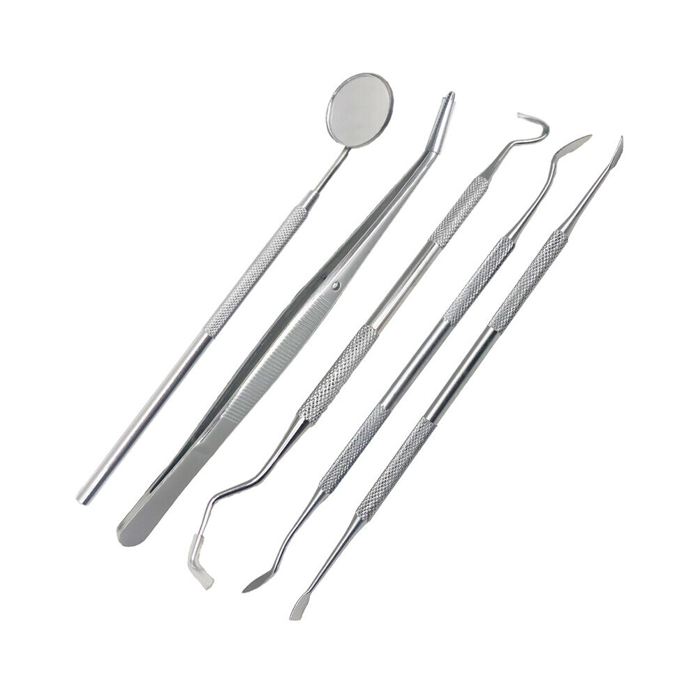 Wejoy 5 Pcs Dental Mirror Stainless Steel Dental Dentist Prepared Tool Set Probe Tooth Care Kit Instrument Tweezer Hoe Sickle Scaler