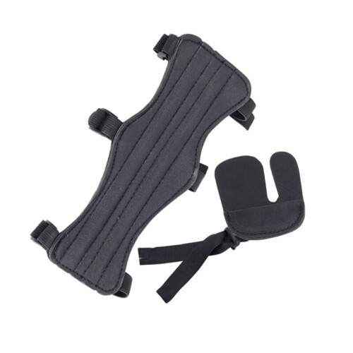 Flow New   2 Pack Archery Arm Guards Leather Forearm Protector, Adjustable Bow Armguard Three Finger Guard for Archer Hunter