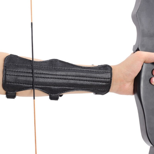 Flow New   2 Pack Archery Arm Guards Leather Forearm Protector, Adjustable Bow Armguard Three Finger Guard for Archer Hunter 2