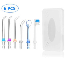 6pcs Replaceable Portable Dental Water Flosser Jet Tips Nozzle for QUARED Oral Irrigator Teeth Cleaner+Toothbrush Head