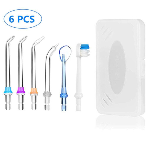 6pcs Replaceable Portable Dental Water Flosser Jet Tips Nozzle for QUARED Oral Irrigator Teeth Cleaner+Toothbrush Head
