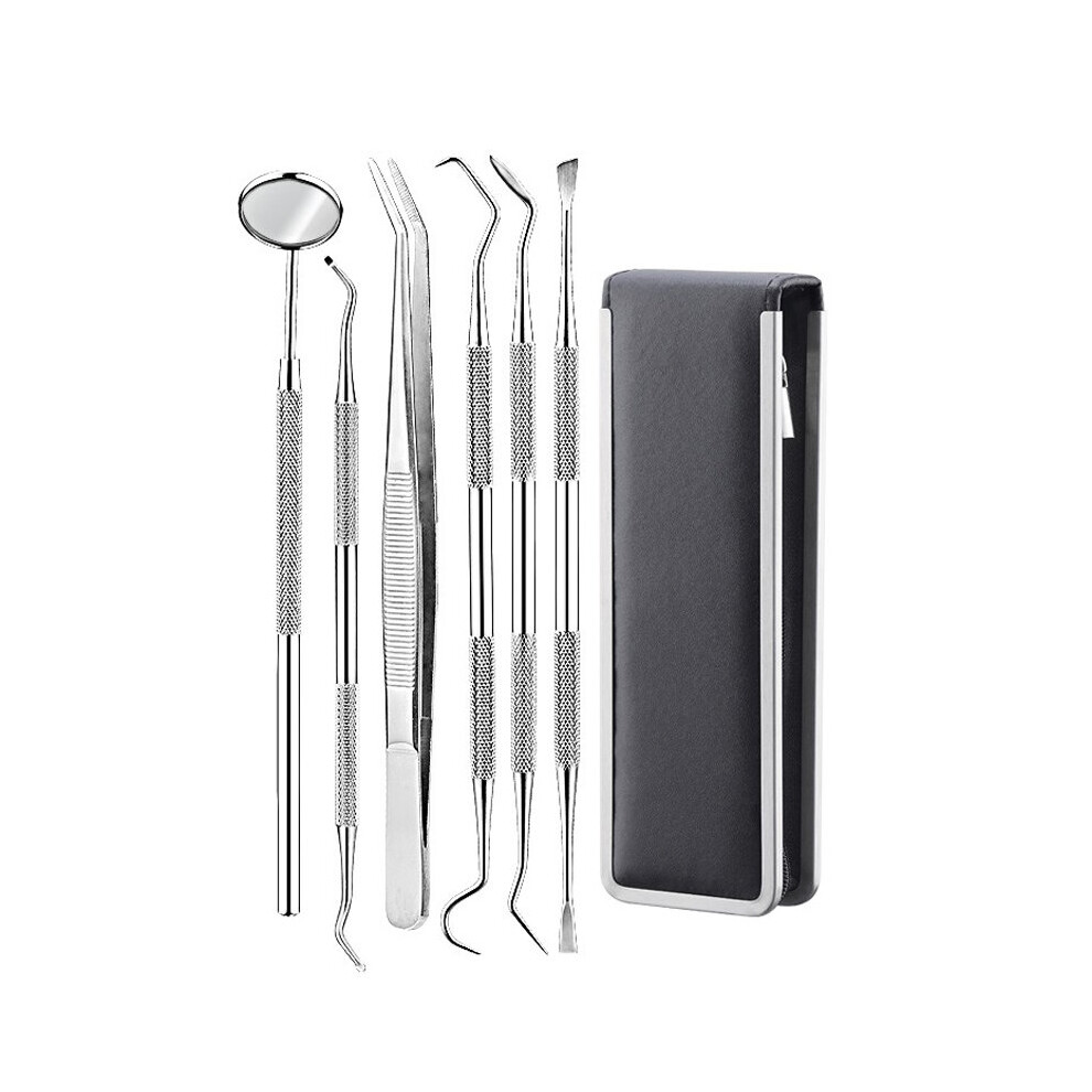 Wejoy 6Pc/Set Dental Mirror Stainless Steel Dental Dentist Prepared Tool Set Probe Tooth Care Kit Instrument Tweezer Hoe Sickle Scaler