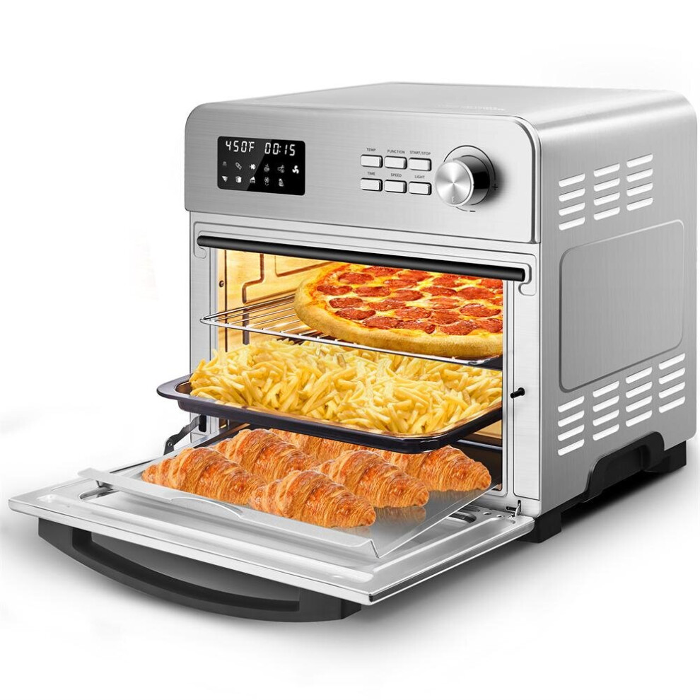 Air Fryer Oven 6 Slice 24QT Air Fryer Toaster Oven Roast Bake Broil Reheat Fry Oil-Free Accessories Included Stainless Steel