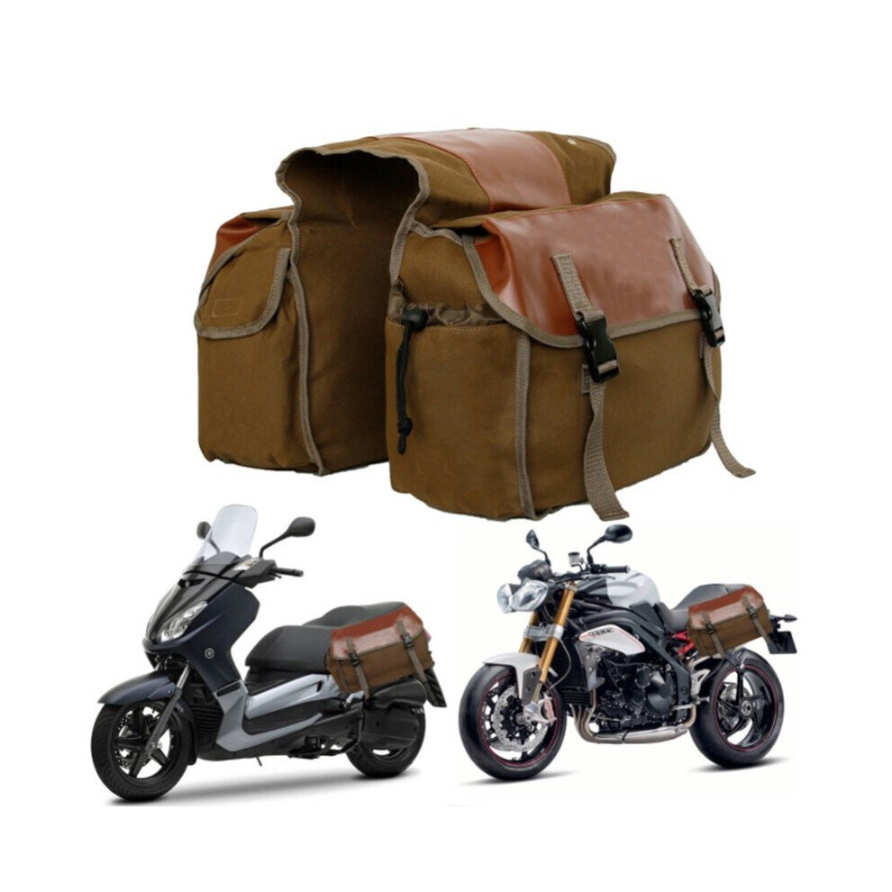 Touring Motorbike Saddle Bag Motorcycle Canvas Waterproof Panniers Box Backpack Side Tools Pouch Bike Rear Seat Bag New Upgrade 5063131435788
