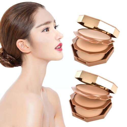 Nature Full Coverage Face Powder Long Lasting Waterproof New Make Up Foundation Powder Tools Double-layer Powder