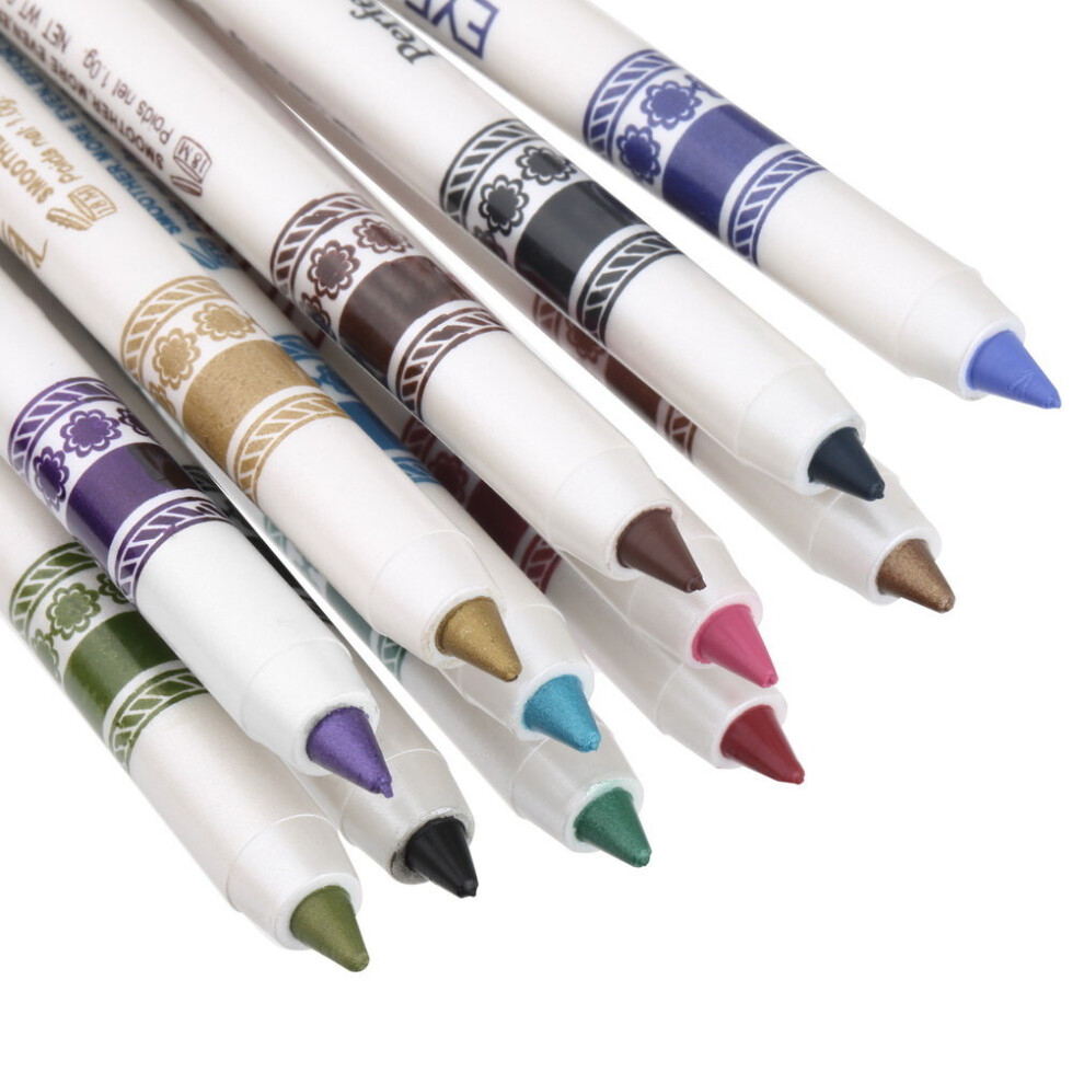 Wejoy Black 12Colors Glitter Lip Liner Eye Shadow Eyeliner Pencil Pen Makeup Cosmetic Set