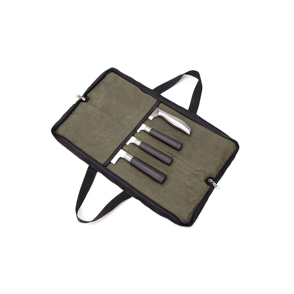 Foldable Chef Knife Roll Bag Kitchen Knife Bag Waxed Canvas Cooking Portable Durable Knife Storage Pockets Carry Case Pouch Bag