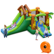 Inflatable Jungle Bounce House Kids Dual Slide Jumping Castle Bouncer w/ Blower