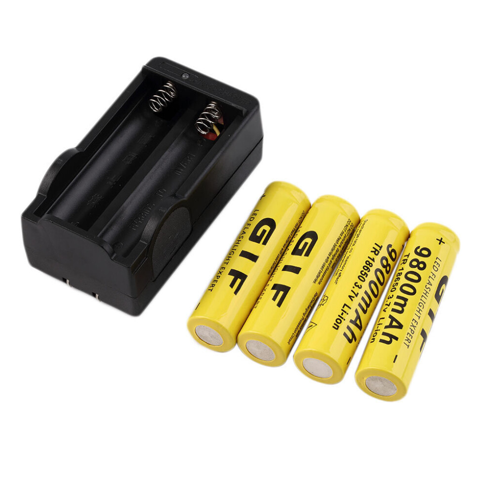 4Pcs 18650 3.7V 9800Mah Rechargeable Li-Ion Battery + Charger For Flashlight 5063131634358