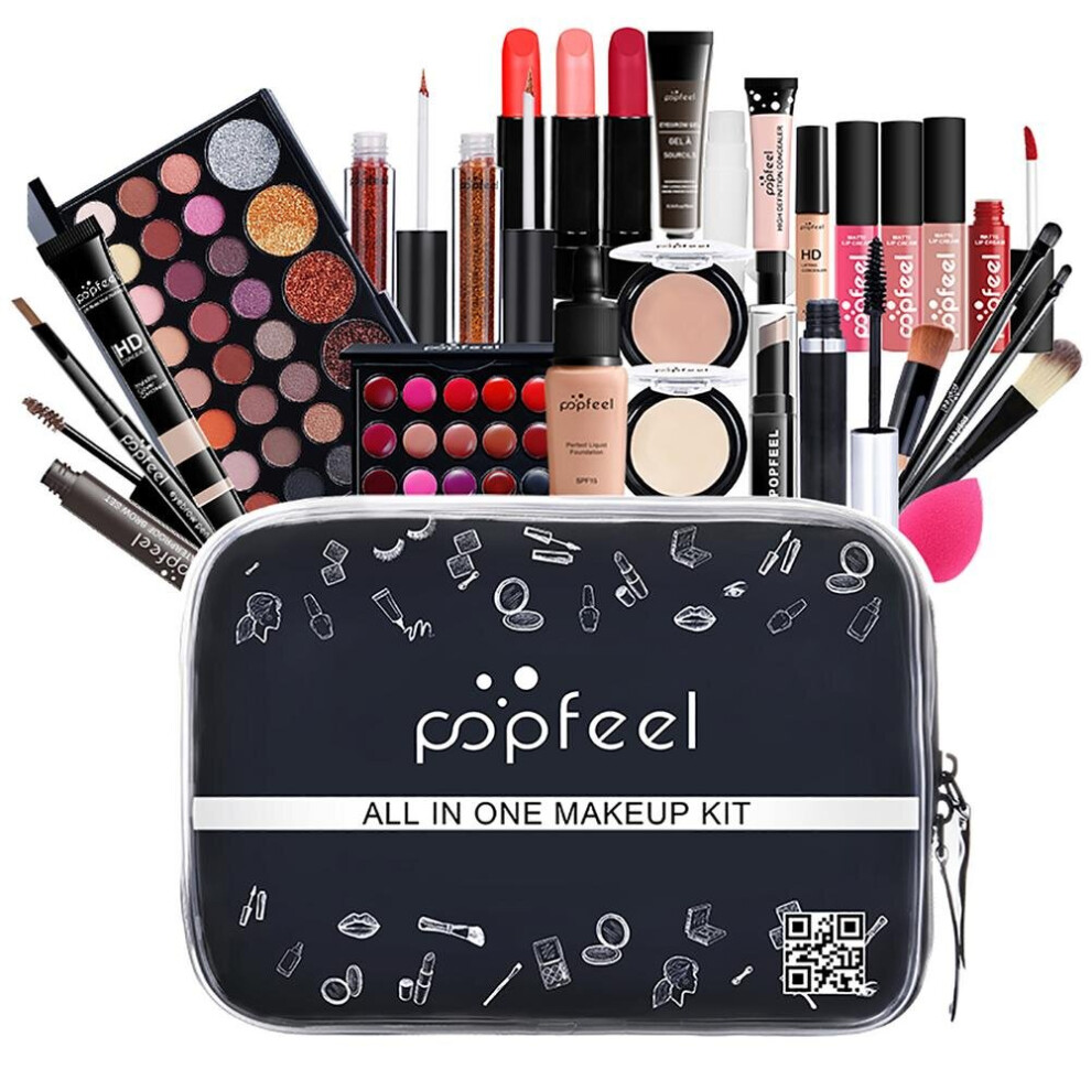 Wejoy 27Pcs/Set All In One Makeup Kit (Eyeshadow Lip Gloss Lipstick Makeup Brushes Eyebrow Concealer) With Makeup Bag