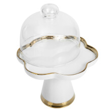 1 Set Cake Serving Plate Ceramic Cake Storage Tray Snacks Dessert Holder with Glass Cover