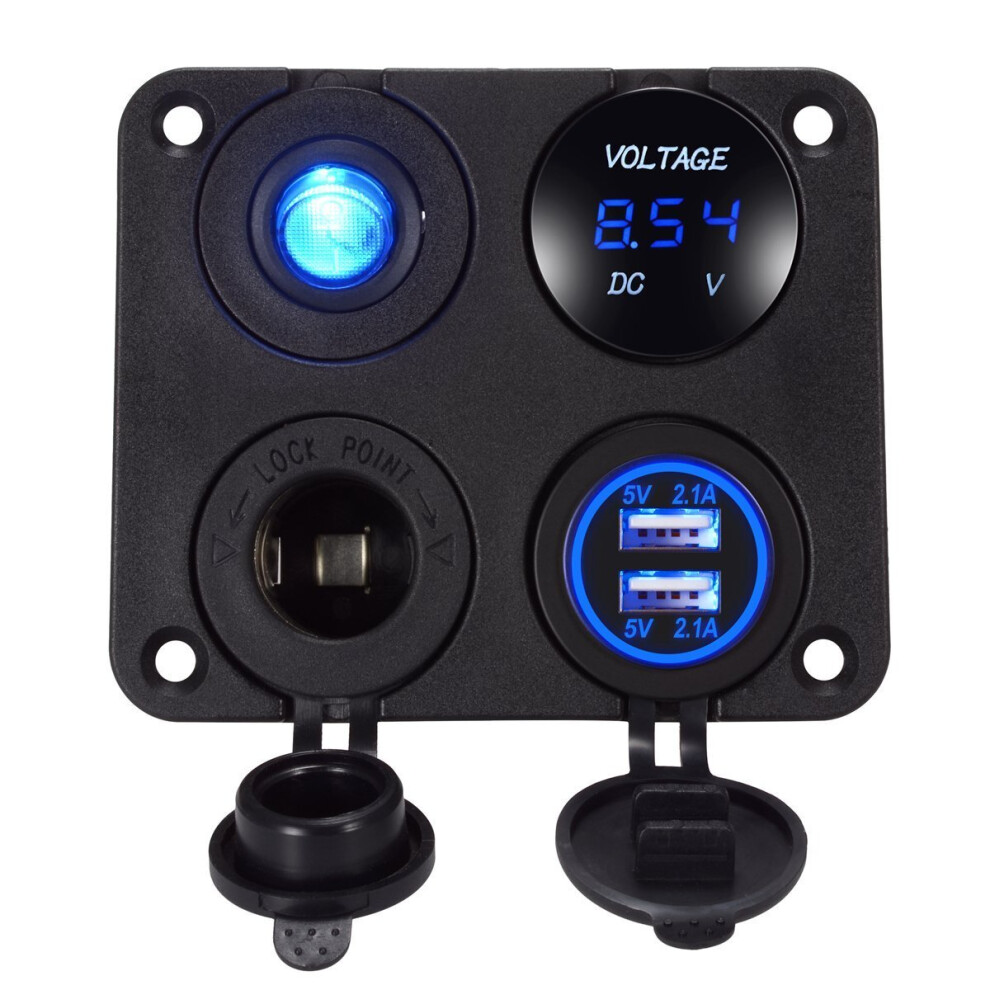 4 In 1 Car Charger Dual Usb Charger 4.2A Voltmeter 12V Cigarette Lighter On-Off Switch For Boat Marine Rv Truck Camper Vehicles 5063131577365