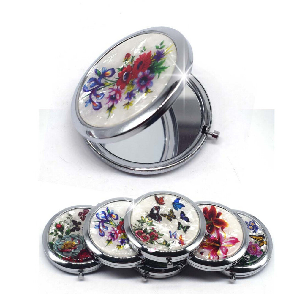 Wejoy Mini Makeup Compact Pocket Mirror Flower Butterfly Bamboo Metal Portable Two-Side Folding Makeup Mirror Vintage Cosmetic Mirrors