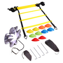 Adjustable Footwork Soccer Football Fitness Speed Rungs Agility Ladder Training Equipment Kit with Resistance Parachute Disc