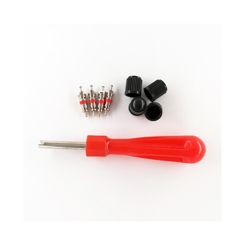 1Set Tire Valve Service Kit 4 Valve Cores 4 Valve Caps 1 Valve Stem Screwdriver Tire Repair Tool For Car Motorcycle Freeshipping 5063131529111