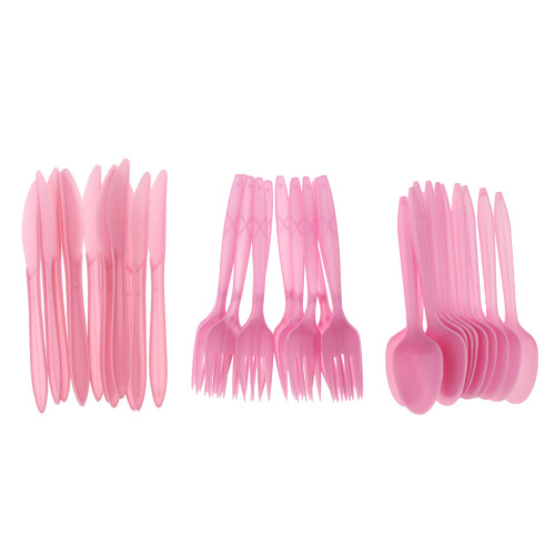 36/Set Pink Disposable Plastic Strong Spoons Knives Fork Cutlery Set 2