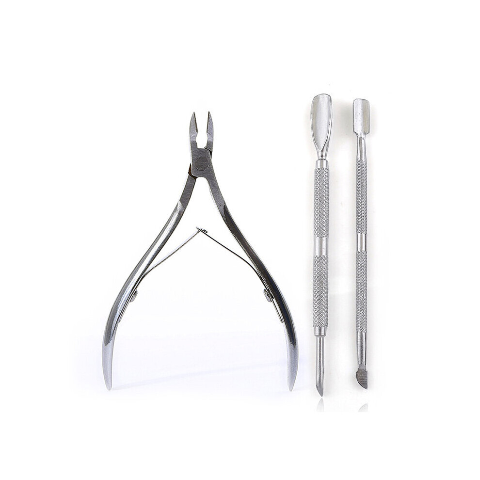 Wejoy Silver 3Pcs/Set Stainless Steel Nail Cuticle Scissors Pushers Dead Skin Remover Nail Art Manicure Tools