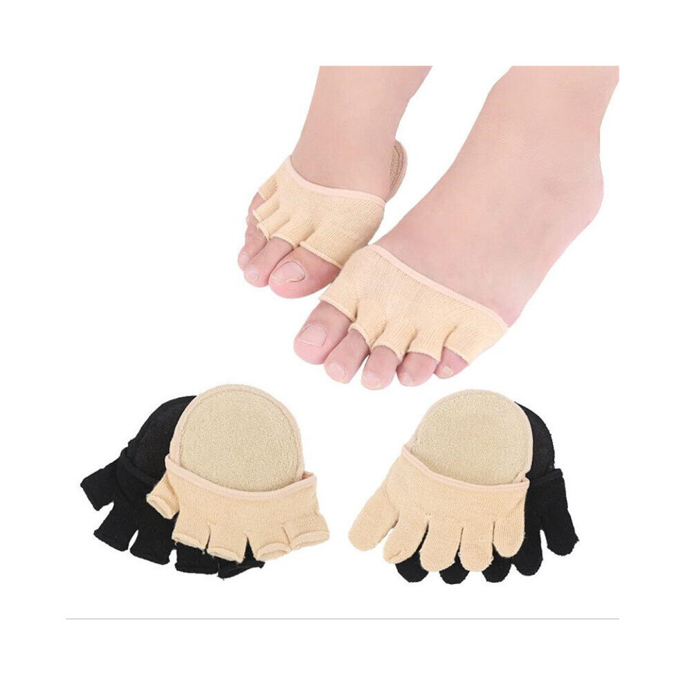 Wejoy Black/Beige 1Pair Cotton Half Insoles Pads Foot Care Insoles Forefoot Pain Relief Massaging Gel Metatarsal Toe Support Pads Insoles Forefoot