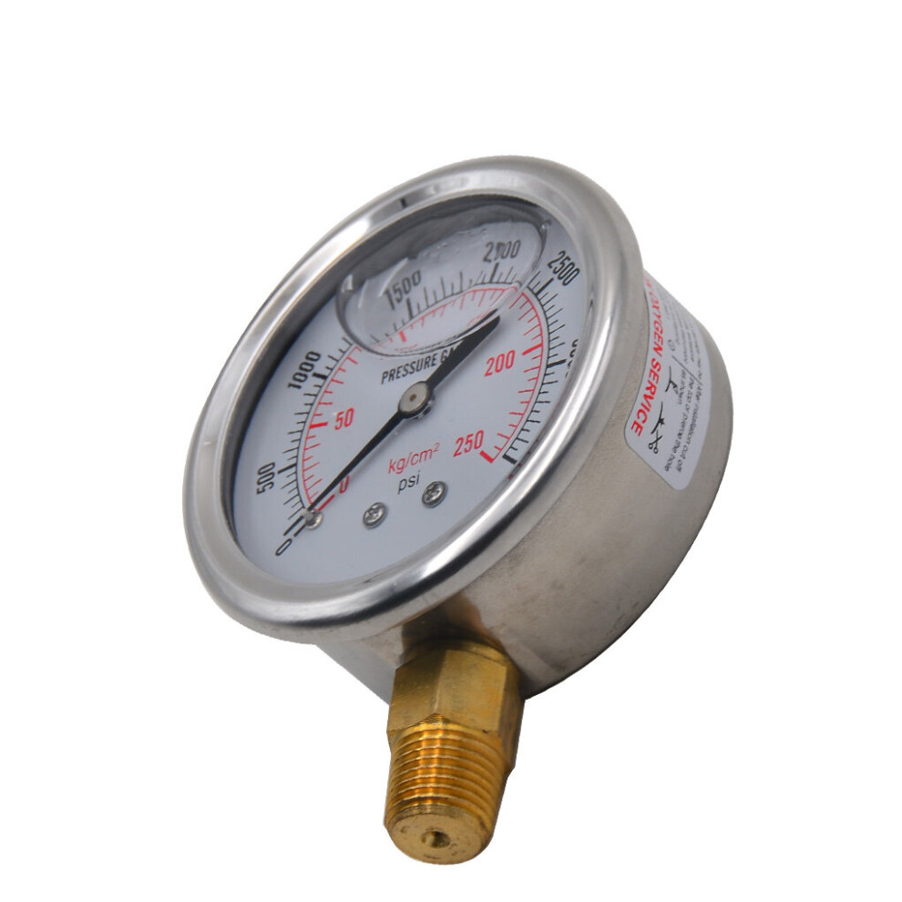 Stainless Steel Hydraulic Liquid Filled Fuel Pressure Gauge 0-3500 Psi Brass 1/4 Npt Male 55Mm Meter 5063131526134