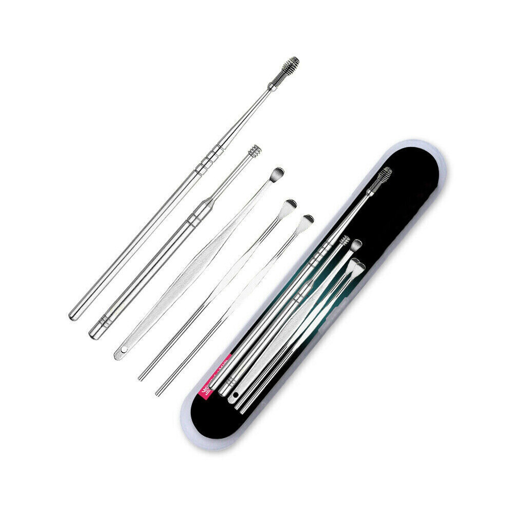 Wejoy 5/6Pcs Ear Cleaner Set Earpick Ear Wax Remover Ear Spoon Curette Ear Cleaning Spiral Earpick Easy Earwax Removal Ear Cleaner