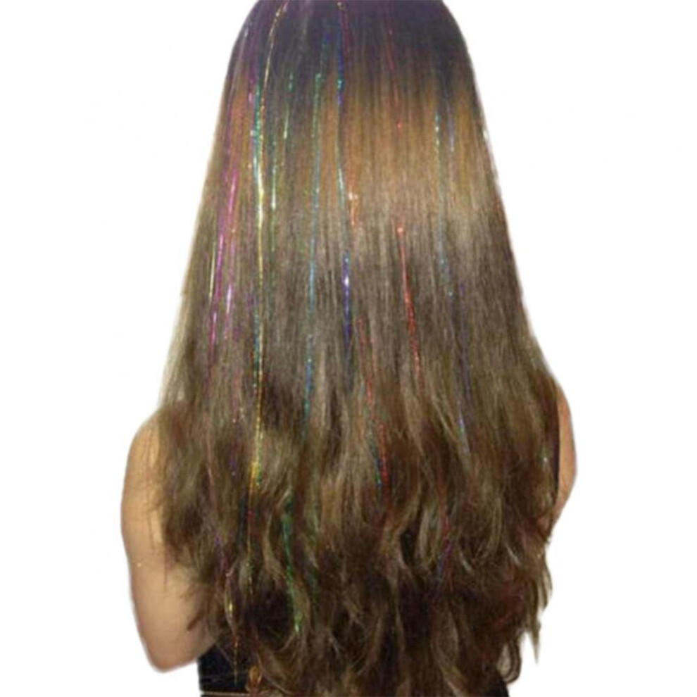 Wejoy Unisex Heat Resistant Glitter Long Straight Wig Shiny Seamless Hair Extension Hairpiece Fake Hairpiece Synthetic Hair Ornaments