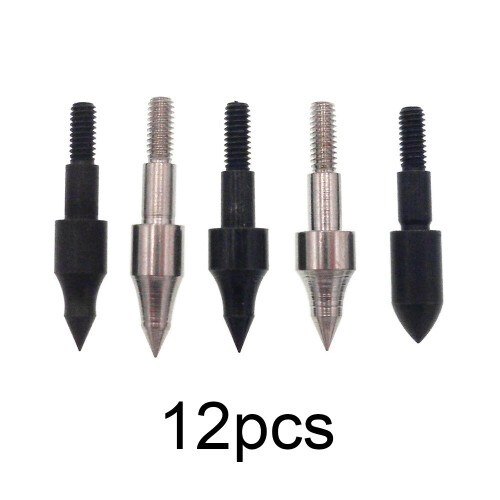 MUCX 12pcs 100 Grain Archery Broadheads Field Points Practice Arrowhead Target Tips Black Silver Sharp Head Round Head 1