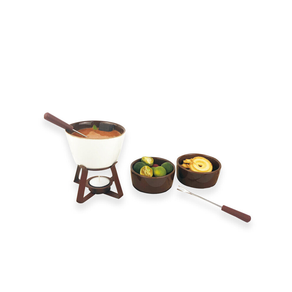 Wejoy Fondue Pot Set Porcelain Tealight Chocolate Fondue With Dipping Bowls And Forks, Cheese Fondue Or Butter Warmer