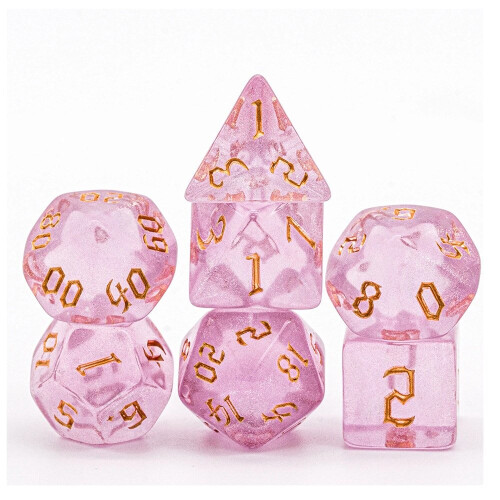 7Pcs/Set Pink/Gold DND Dice Set D4 D6 D8 D10 D D12 D20 Translucent
