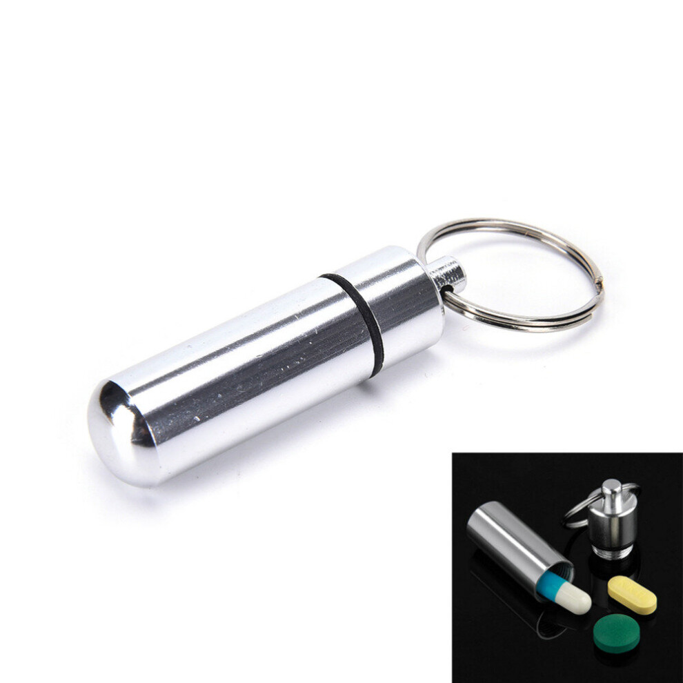 Wejoy Silver 1Pcs Medicine Pill Box Case Waterproof Aluminum Drug Organizer Keychain Tablet Pillbox Container Stash Holder