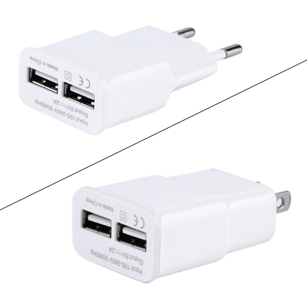 Us/Eu Plug Ac Wall Charger Adapter 5V 2A Dual Usb 2-Port For Cellphone White 5063131635003