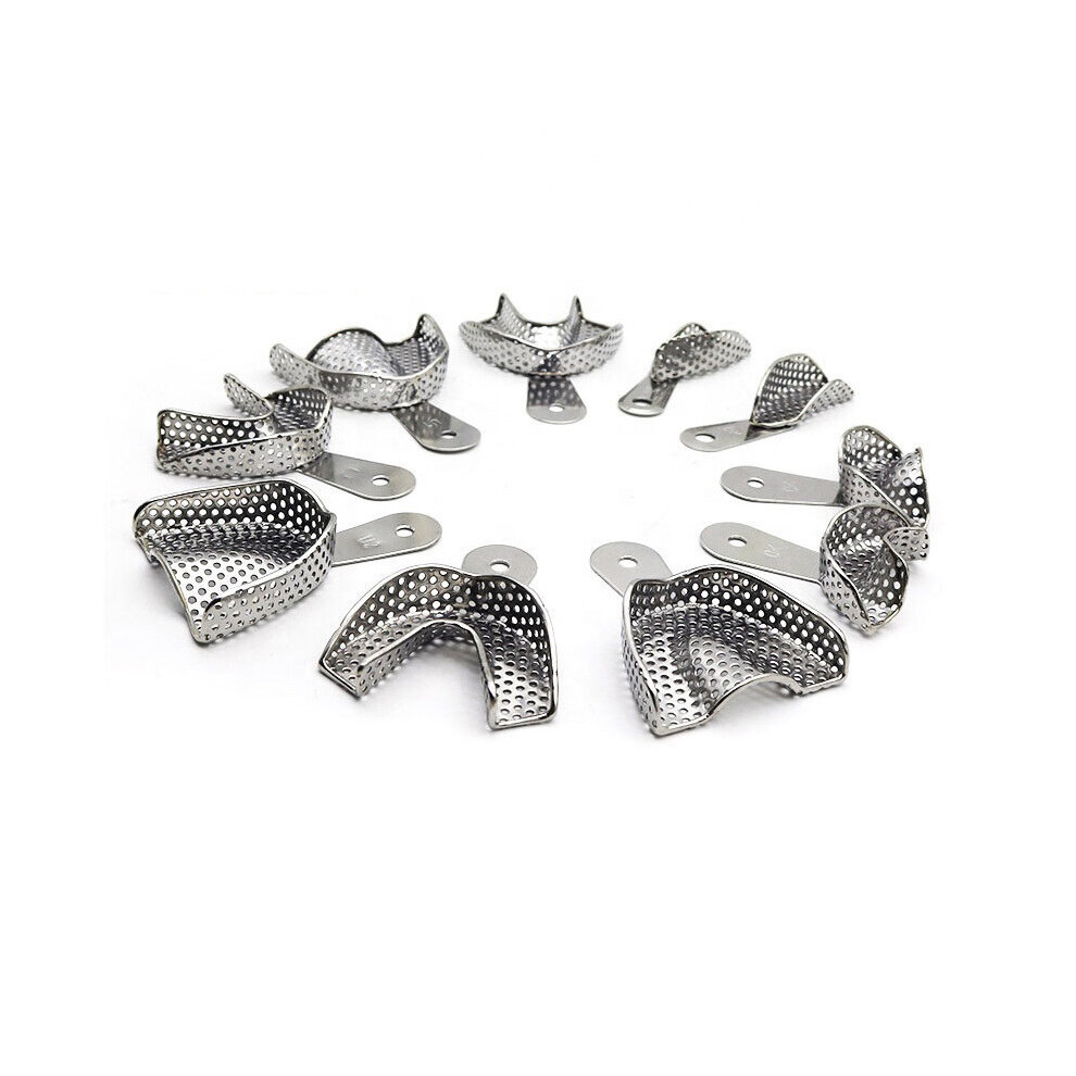 Wejoy 10Pcs/Set Dental Impression Tray Stainless Steel Teeth Tray Autoclavable Denture Instrument Trays Dentist Tools Freeshipping