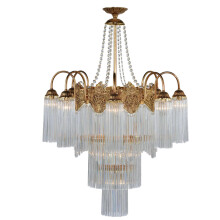 Affordable Accessible Luxurious Chandeliers of Brass Frame Trimming Glass Rods Lighting Fixture for Dinning Living Room