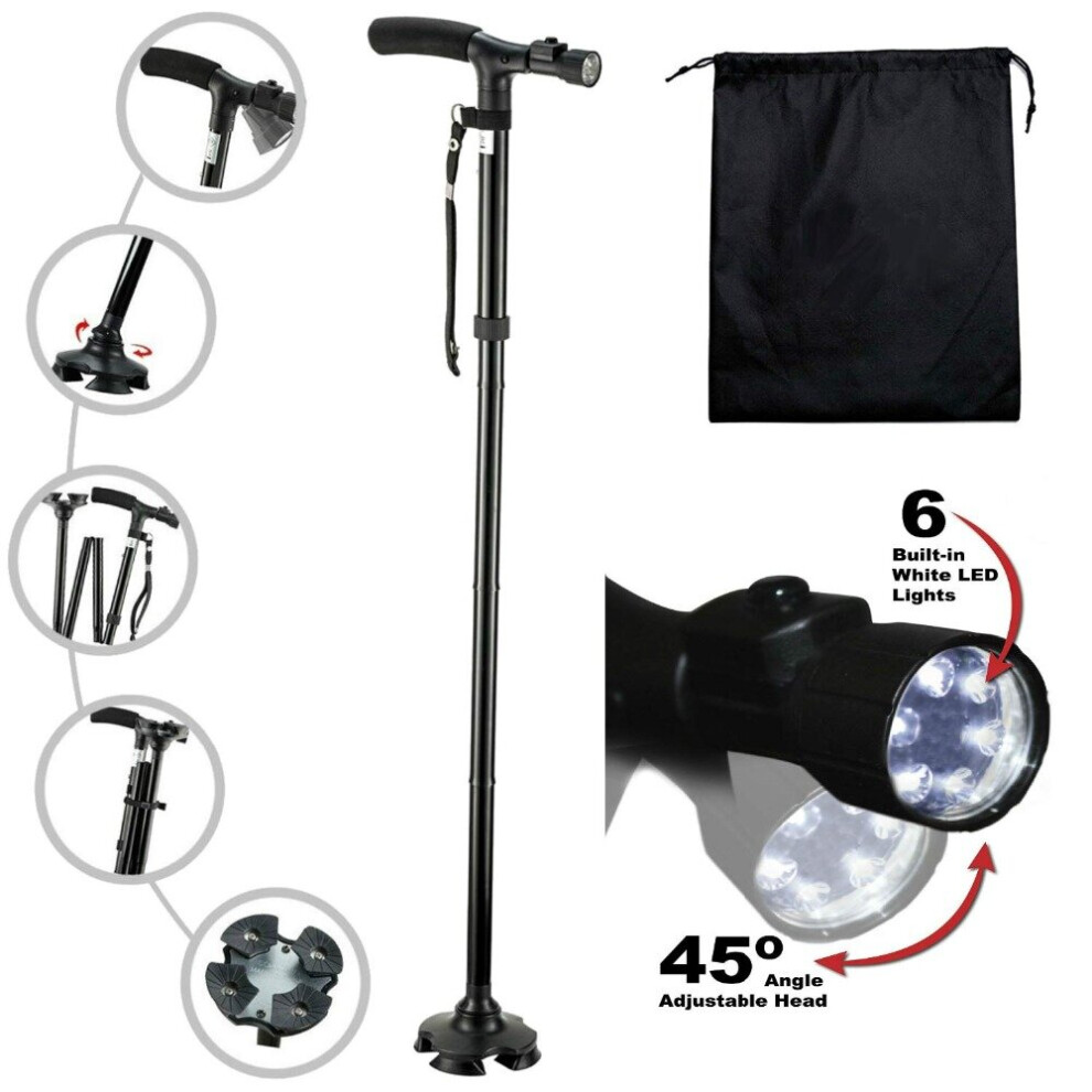 Wejoy Light Led Walking Stick T-Handle Walking Cane For Elderly People Folding Trekking Crutches Hiking Poles Telescopic Baton