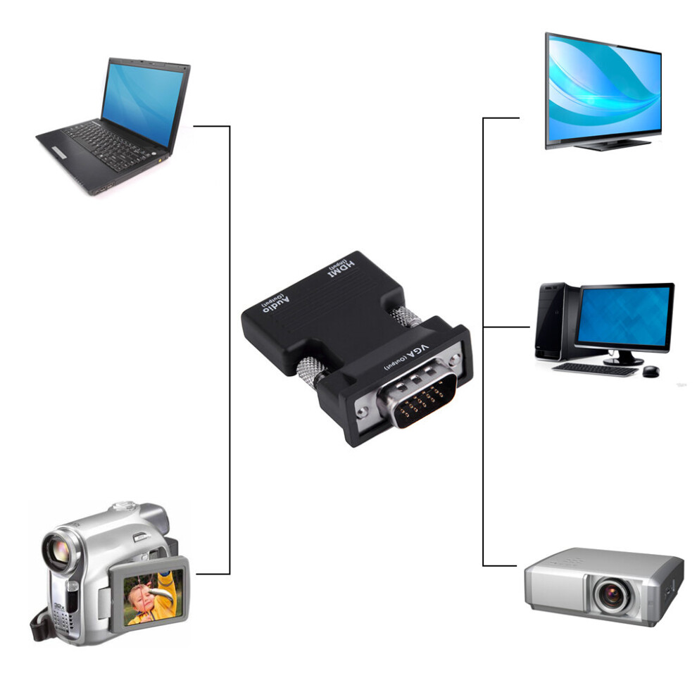 Hdmi Female To Vga Male Converter+Audio Adapter Support 1080P Signal Output 5063131609141