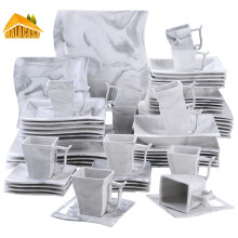 MALACASA FLORA 30/60PCS Marble Porcelain Dinnerware Set with 12*Dinner Plate,Dessert Plate,Soup Plate,Cups&Saucers Tableware Set